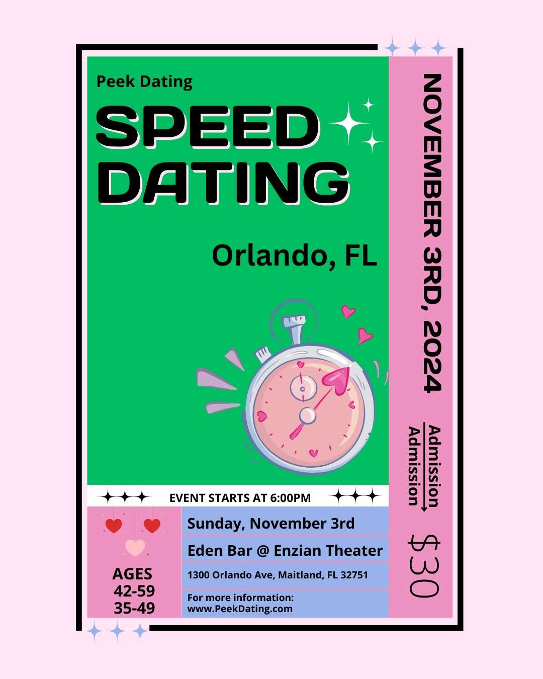 Peek Speed Dating Orlando at Enzian Theater